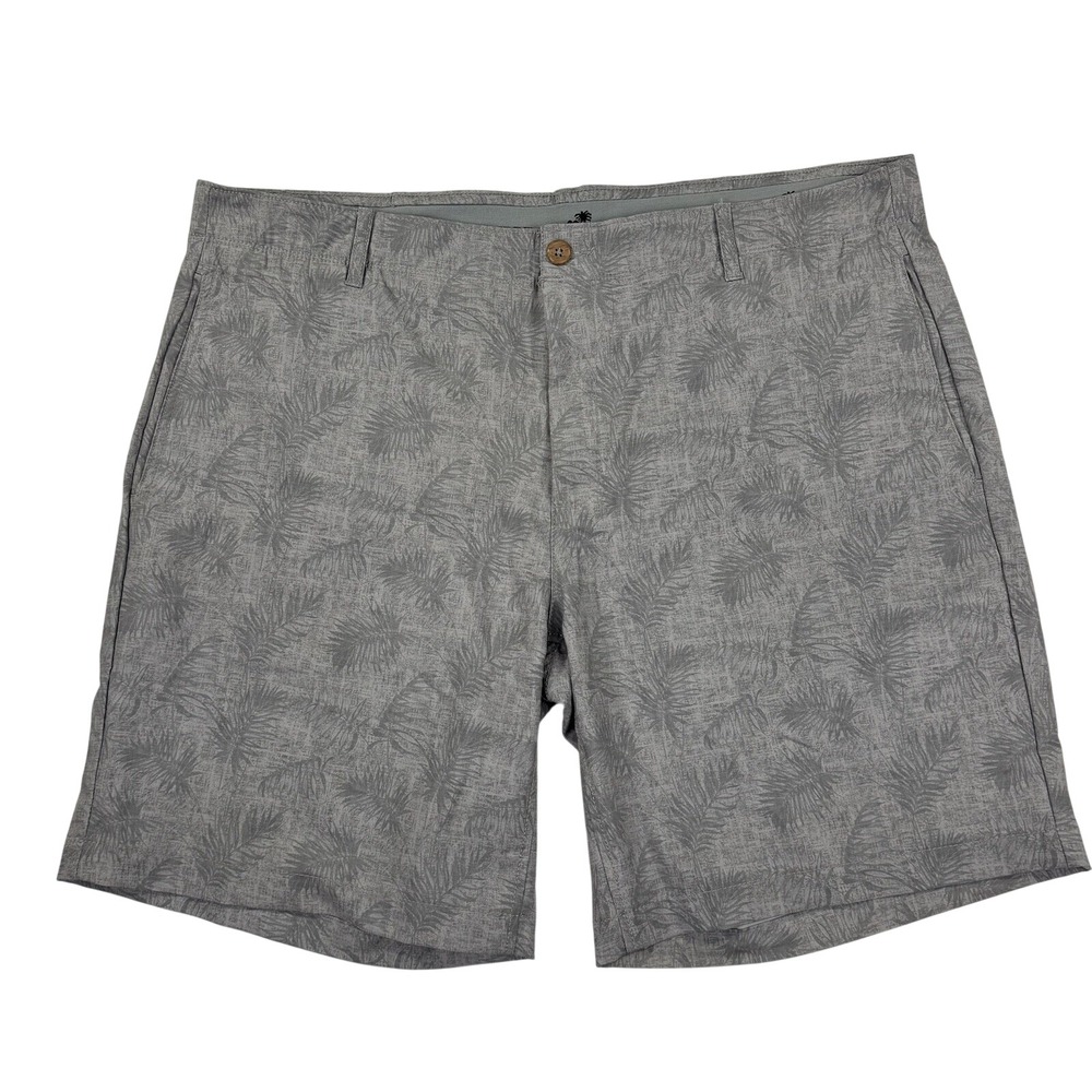 Caribbean Joe Mens 40 Gray Palm Leaf‎ Print Flat Front Shorts Hawaiian Beach